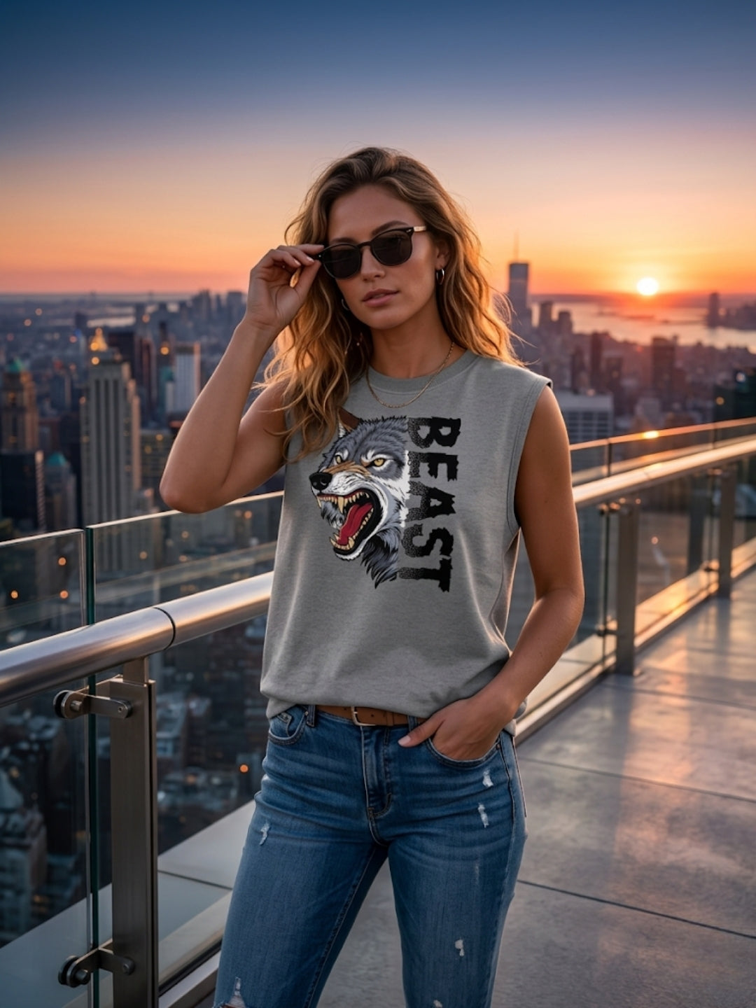Beast Wolf Muscle Tank – Women’s Grey