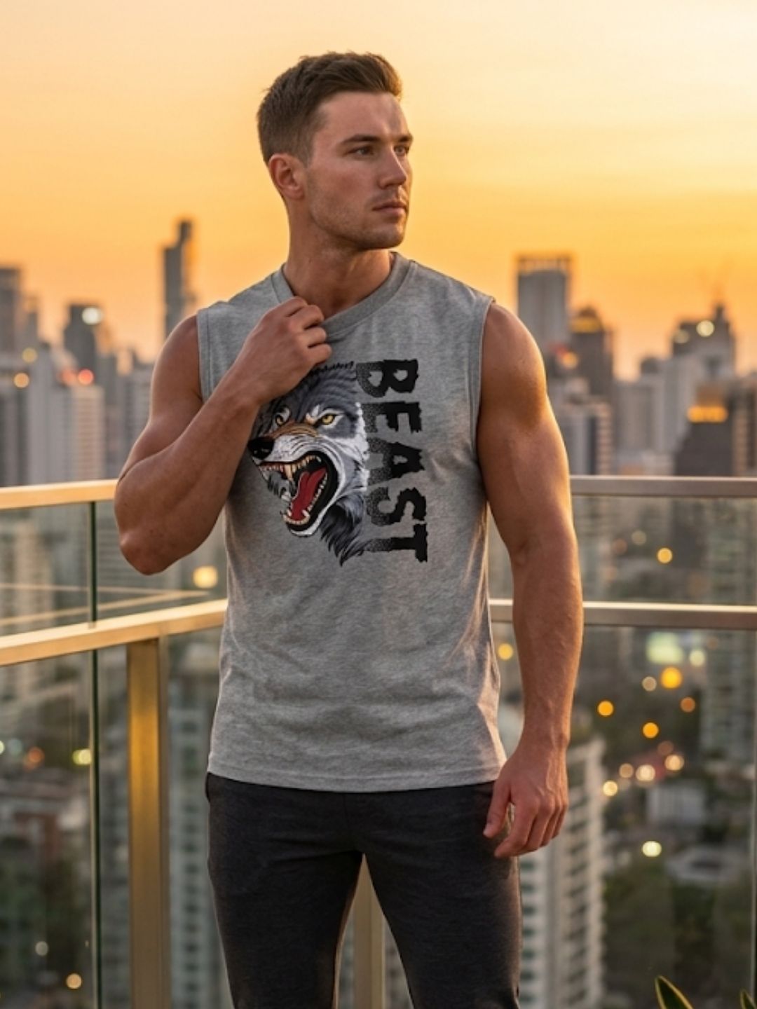 Beast Wolf Muscle Tank – Men’s Grey