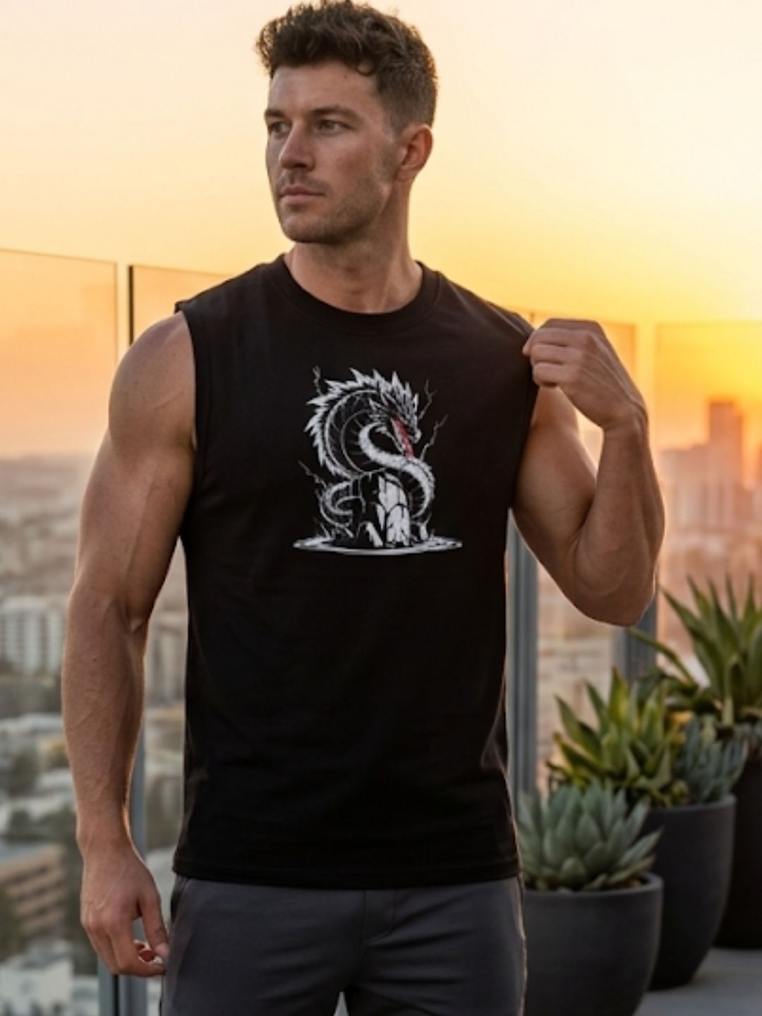 White Storm Dragon Muscle Tank – Black