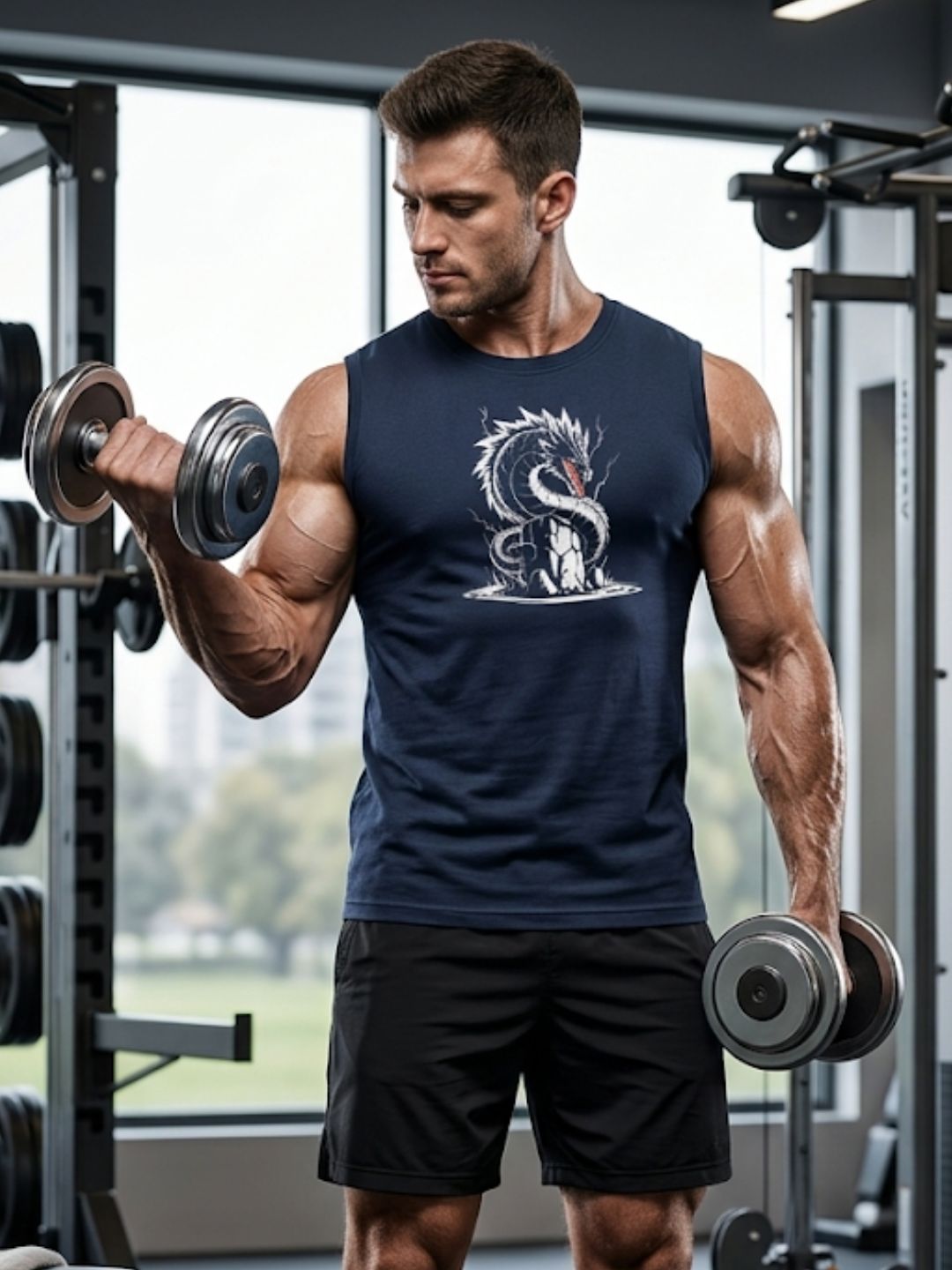 White Storm Dragon Muscle Tank – Navy Blue
