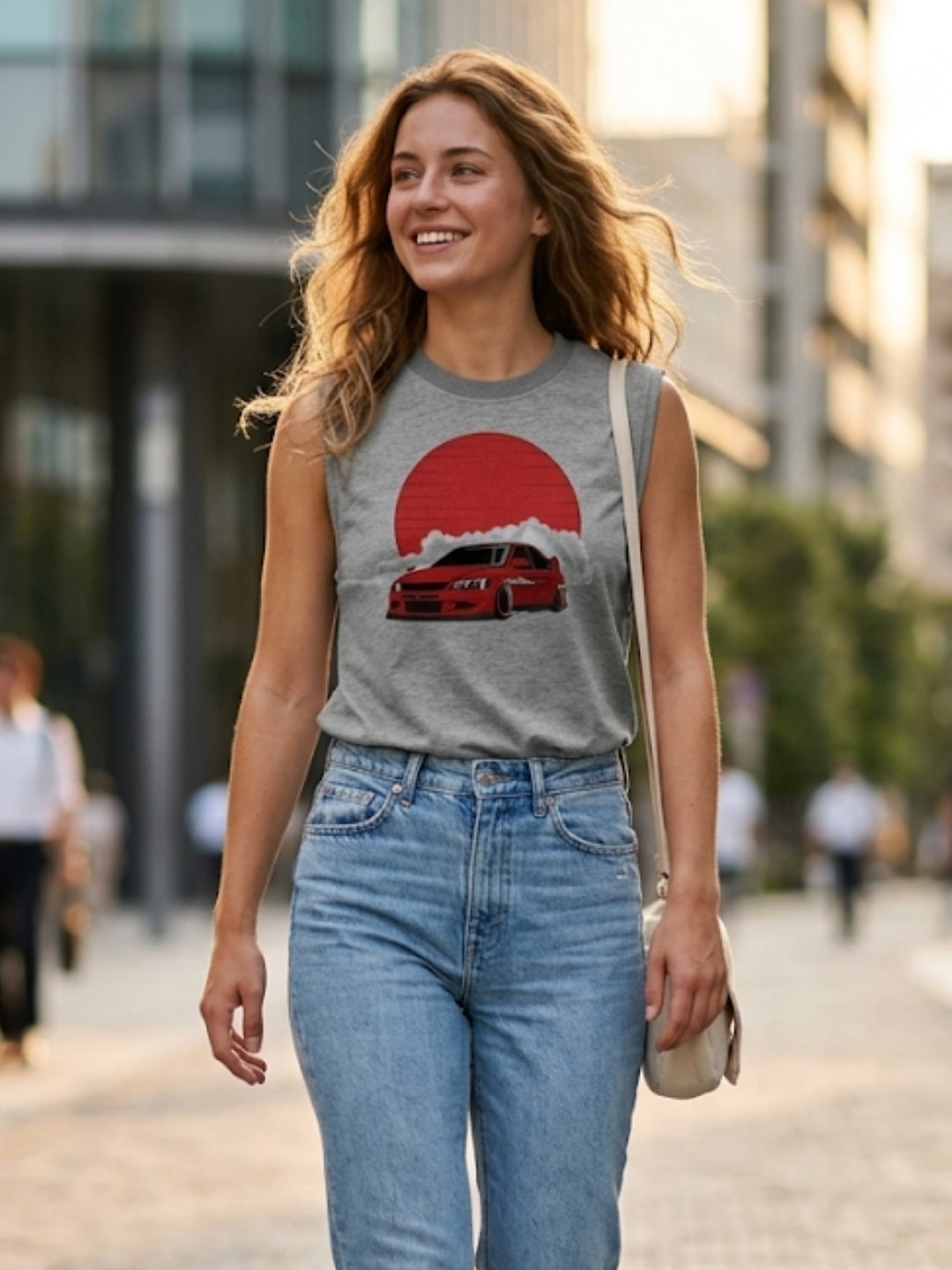 JDM Drift Car Red Sun Muscle Tank – Women’s Grey