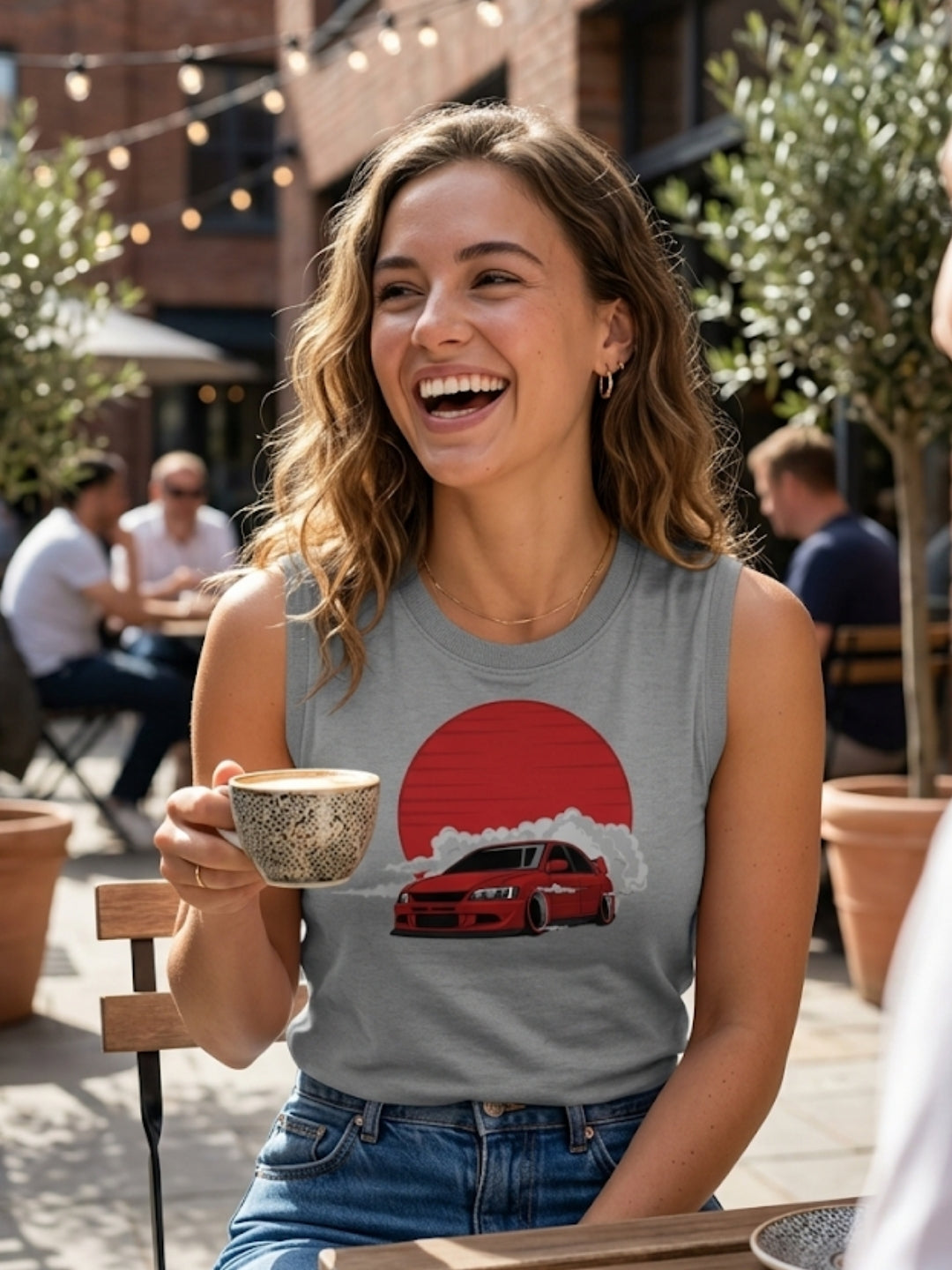 JDM Drift Car Red Sun Muscle Tank – Women’s Grey
