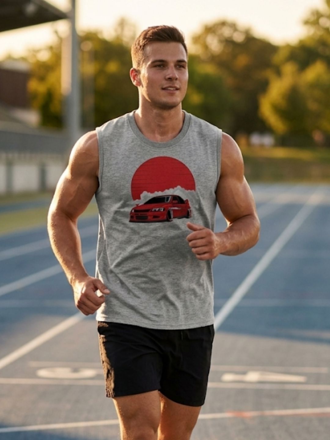 JDM Drift Car Red Sun Muscle Tank – Men’s Grey
