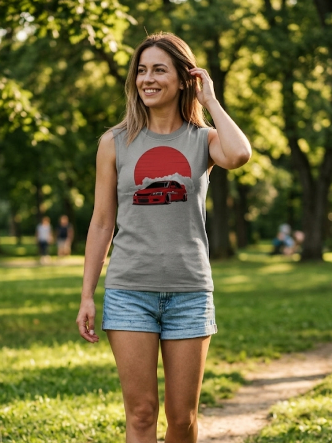 JDM Drift Car Red Sun Muscle Tank – Women’s Grey