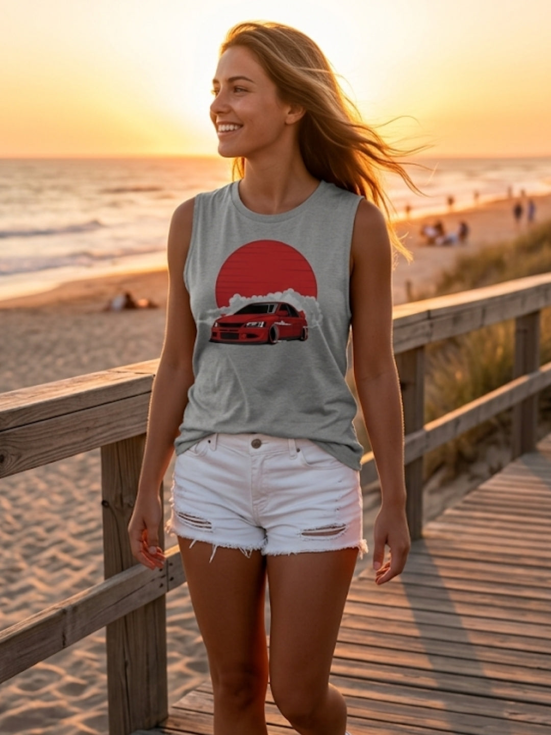 JDM Drift Car Red Sun Muscle Tank – Women’s Grey