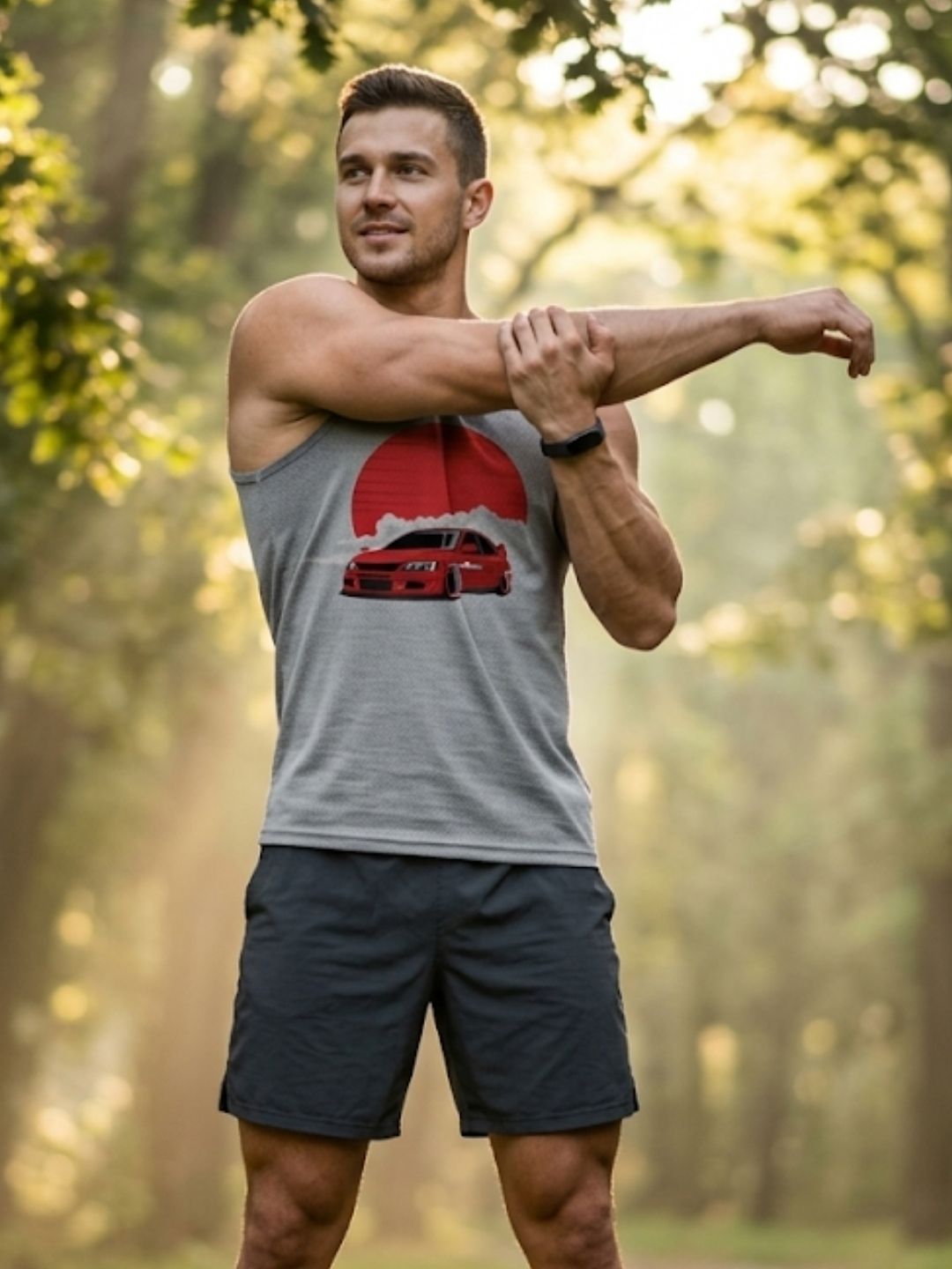JDM Drift Car Red Sun Muscle Tank – Men’s Grey