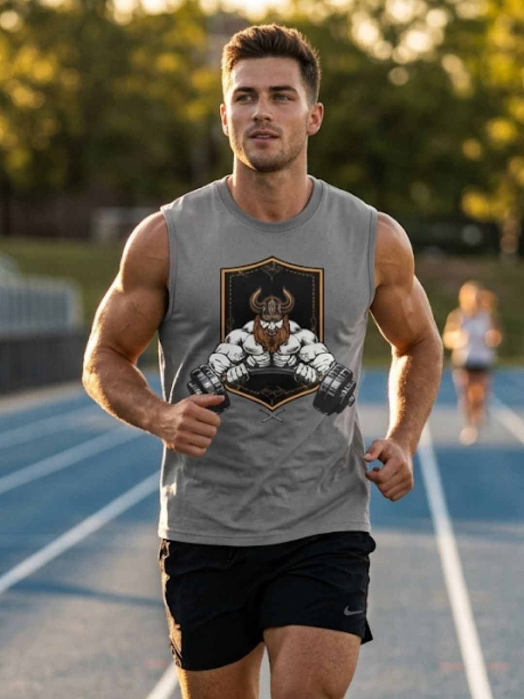 Viking Warrior Dumbbell Shield Muscle Tank – Men’s Grey