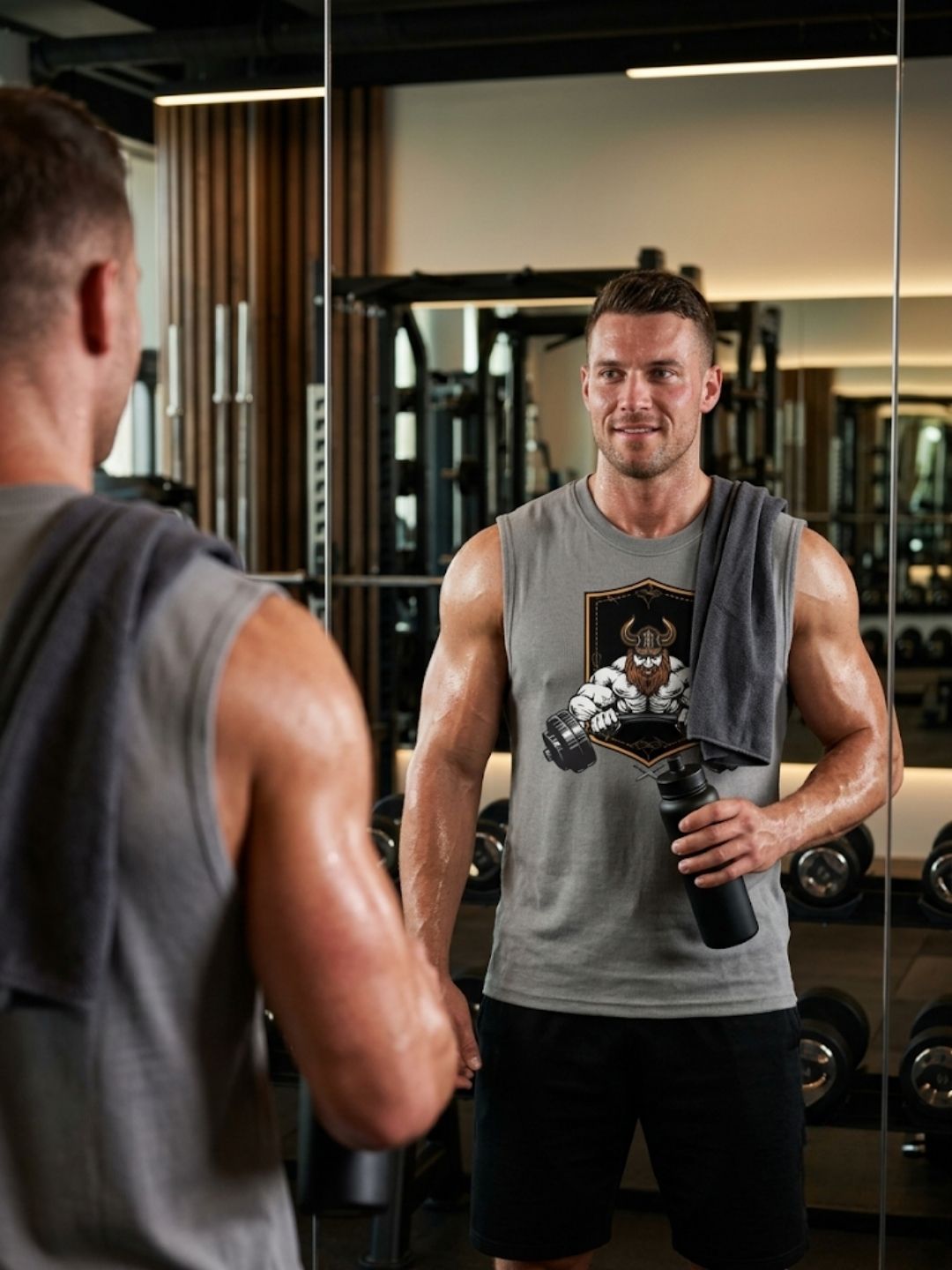 Viking Warrior Dumbbell Shield Muscle Tank – Men’s Grey