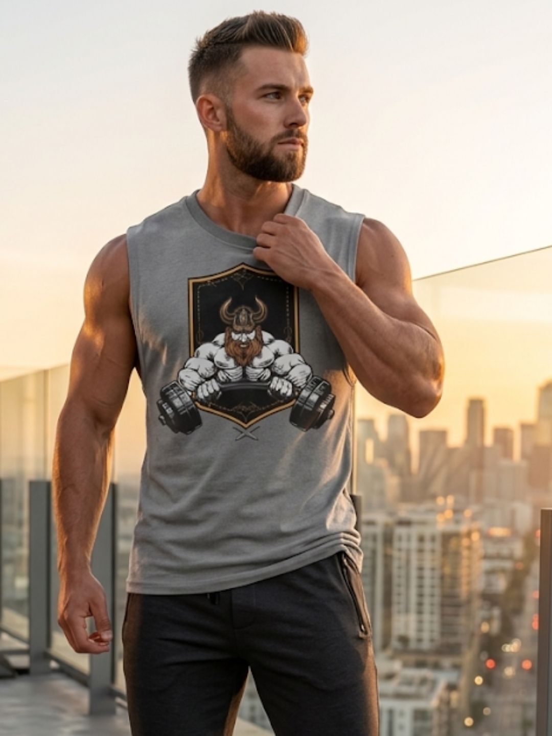 Viking Warrior Dumbbell Shield Muscle Tank – Men’s Grey