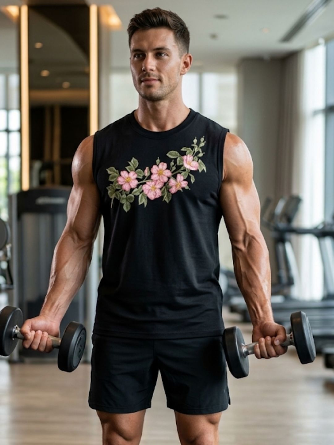 Cherry Blossom Garland Muscle Tank – Black