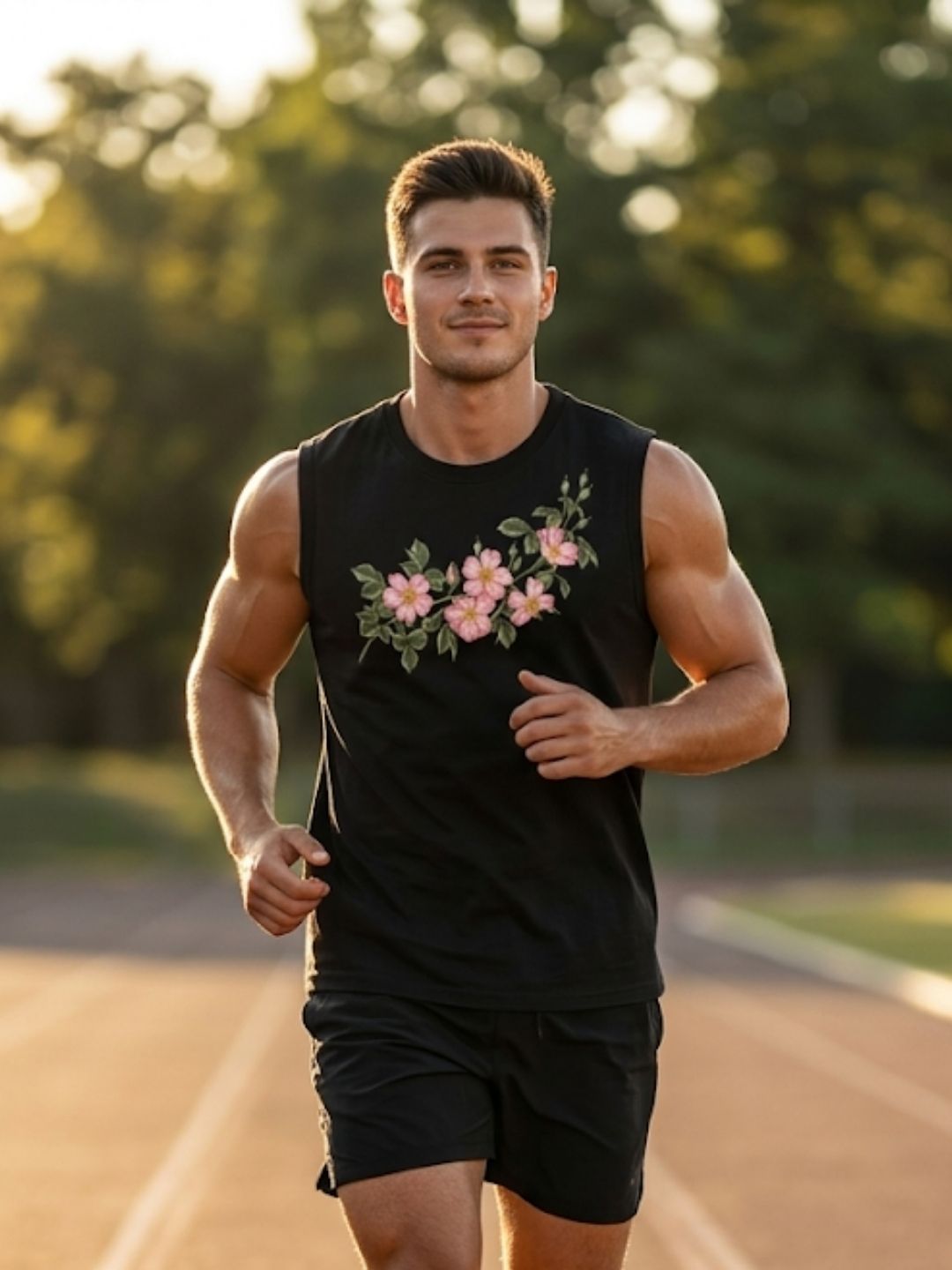 Cherry Blossom Garland Muscle Tank – Black