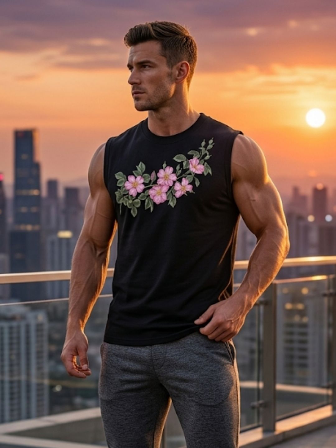 Cherry Blossom Garland Muscle Tank – Black