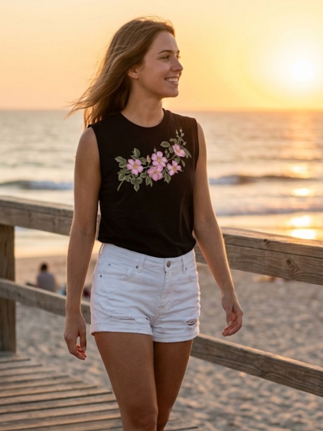 Cherry Blossom Garland Muscle Tank – Women’s Black