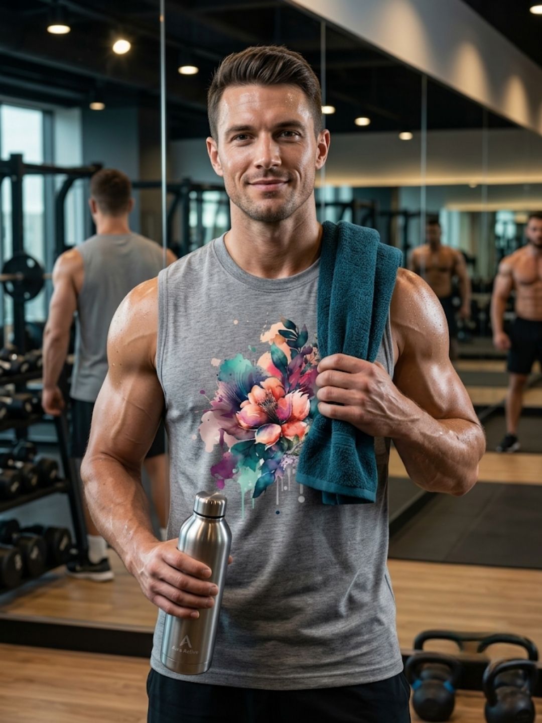 Watercolour Floral Splash Muscle Tank – Men’s Grey
