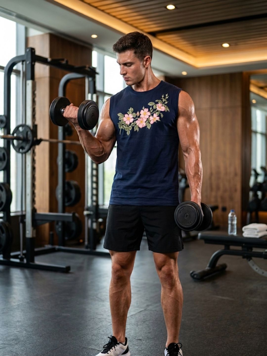 Cherry Blossom Garland Muscle Tank – Navy Blue
