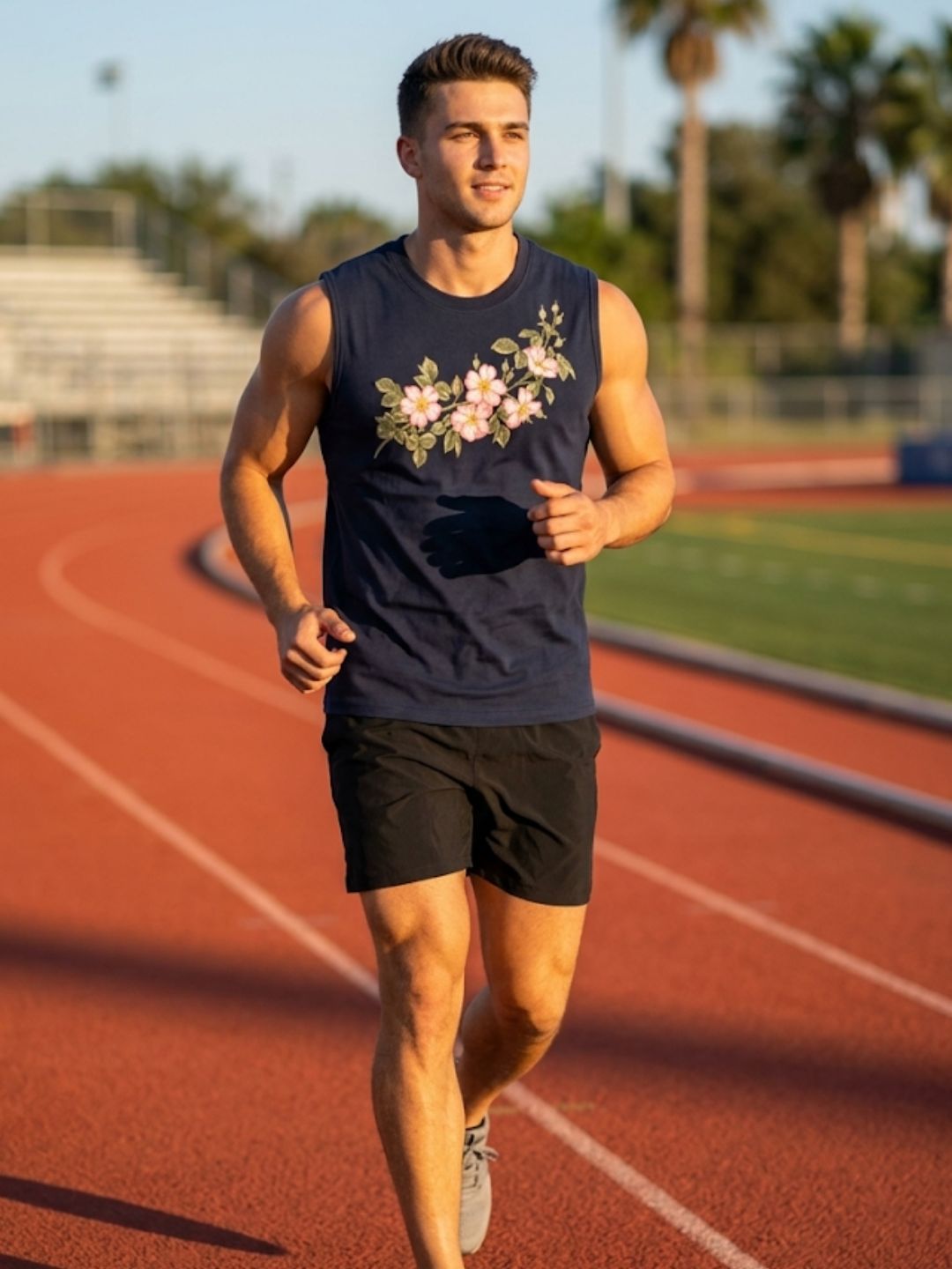Cherry Blossom Garland Muscle Tank – Navy Blue