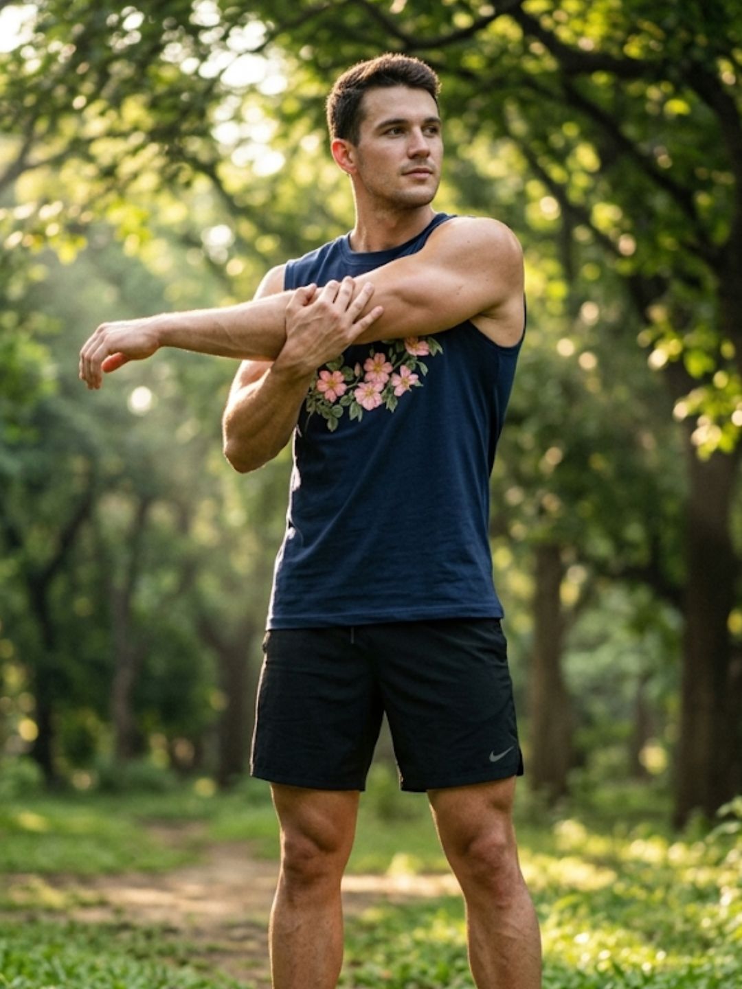 Cherry Blossom Garland Muscle Tank – Navy Blue