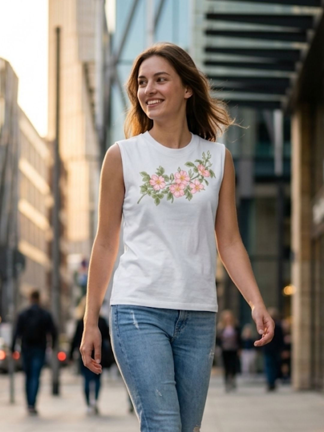 Cherry Blossom Garland Muscle Tank – Women’s White