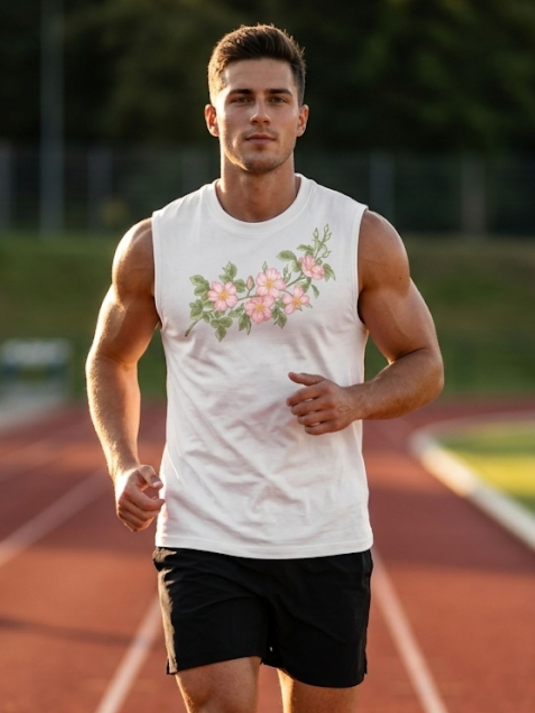 Wild Rose Floral Spray Muscle Tank – Men’s White