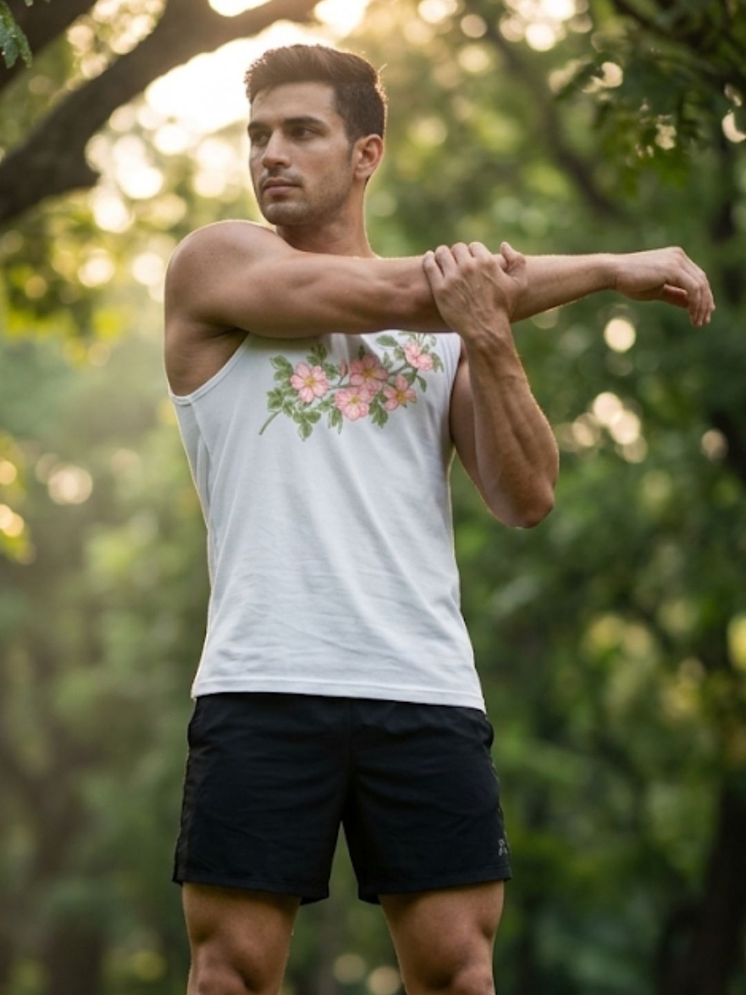 Wild Rose Floral Spray Muscle Tank – Men’s White
