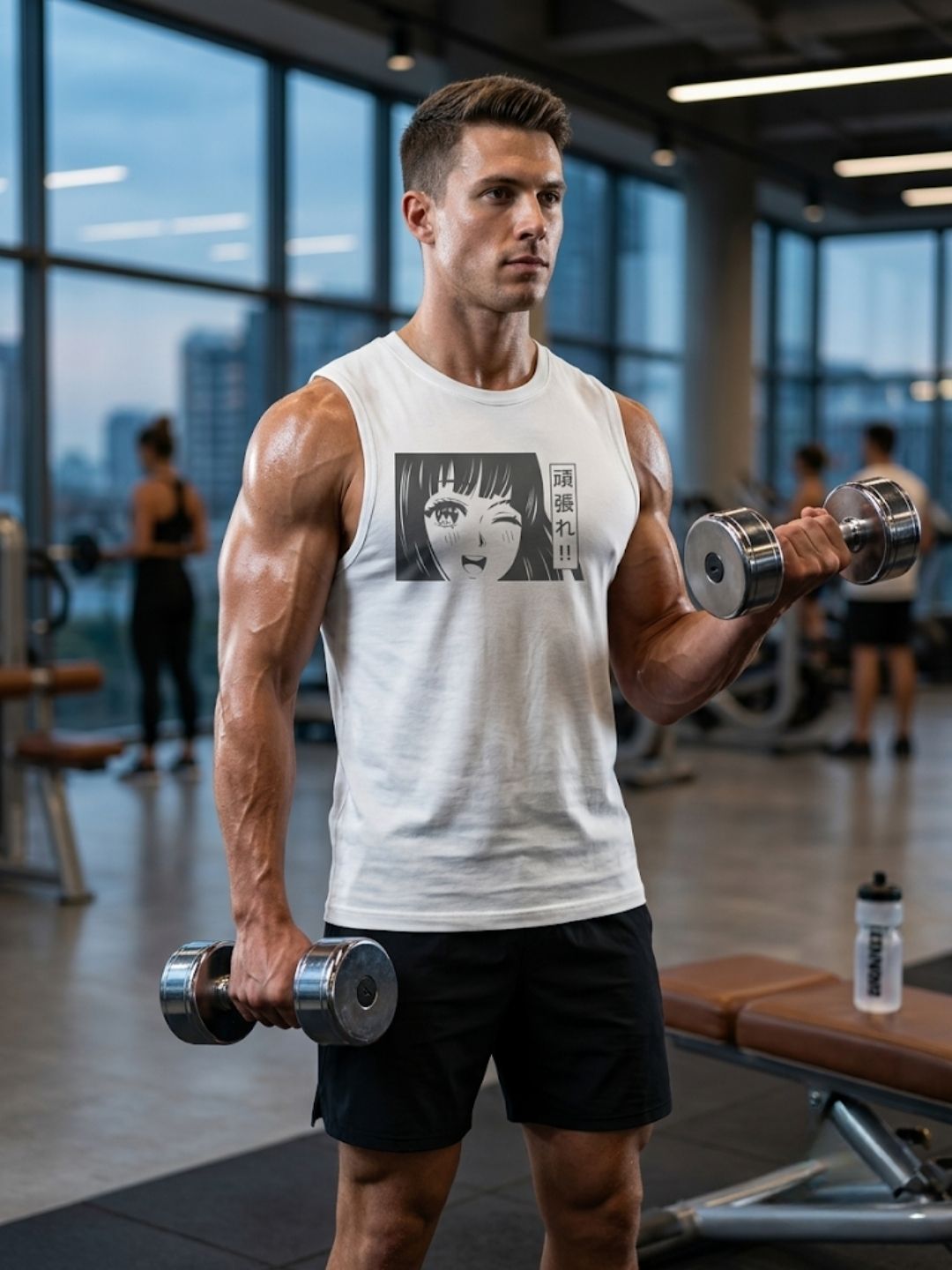 Anime Girl Ganbare Muscle Tank – Men’s White