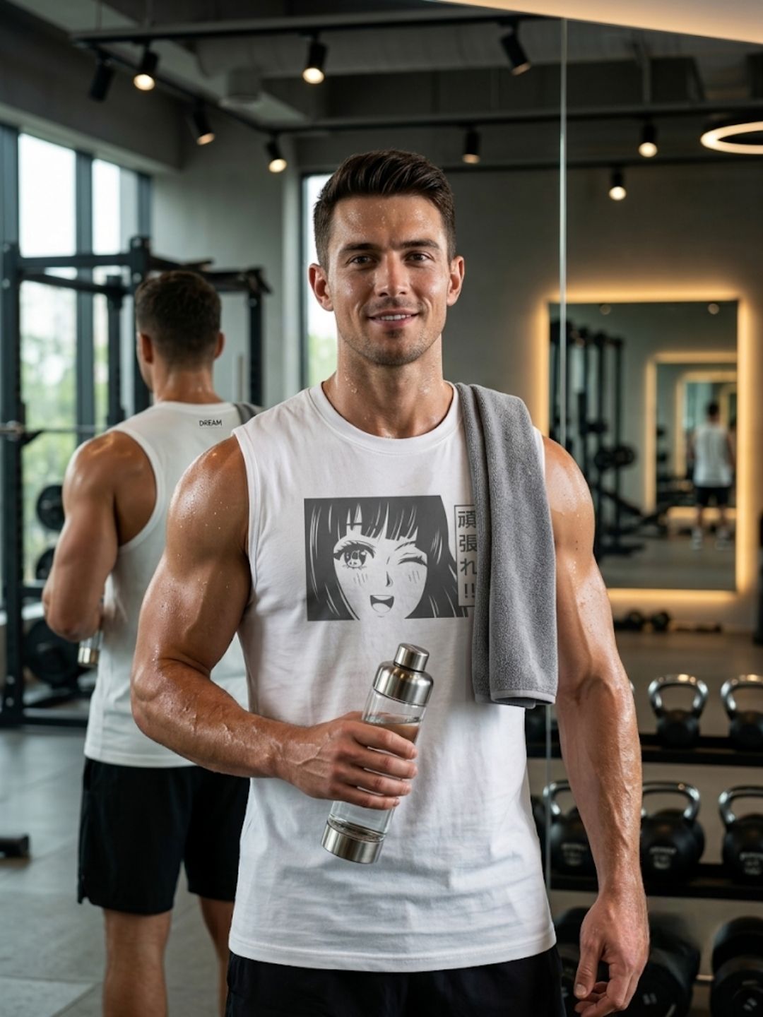 Anime Girl Ganbare Muscle Tank – Men’s White