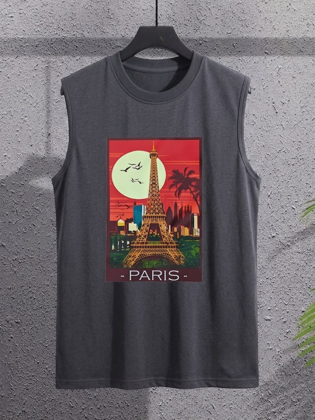 Women's Retro Eiffel Tower Sleeveless Tee | Dark Grey Graphic Tank