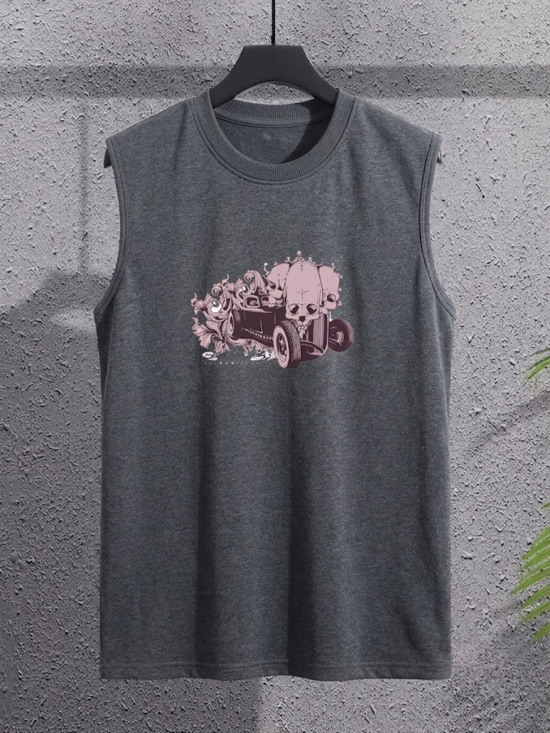 Women's Edgy Biker Skull Sleeveless Tee | Dark Grey | The Modvue