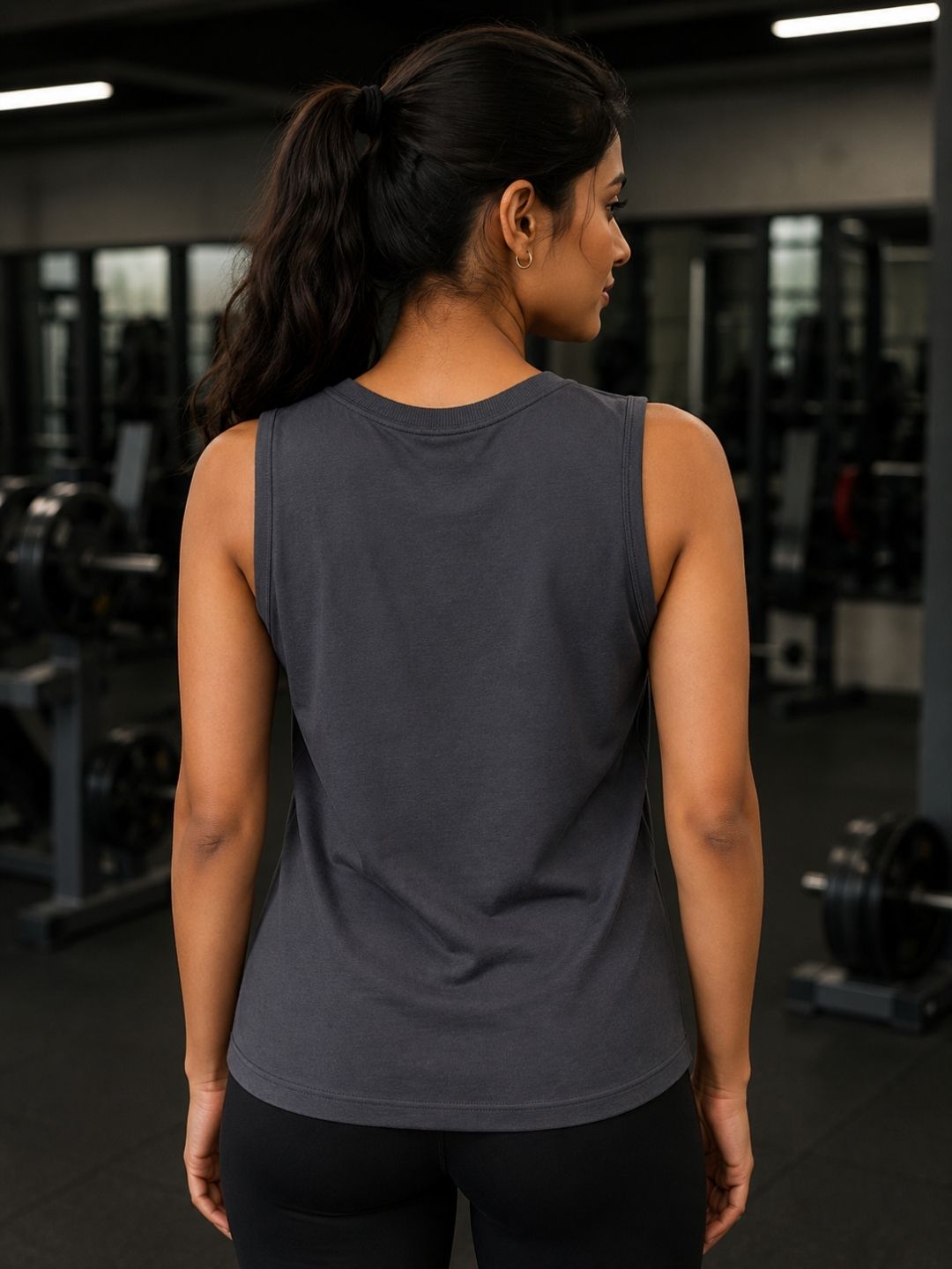 Women's Edgy Biker Skull Sleeveless Tee | Dark Grey | The Modvue