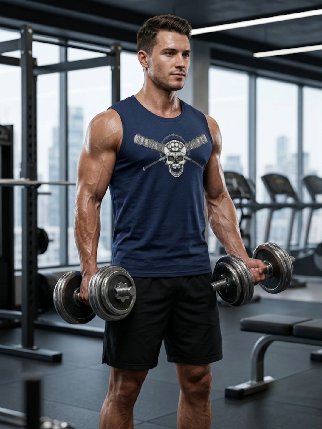 Skull & Crossbats Muscle Tank – Navy Blue