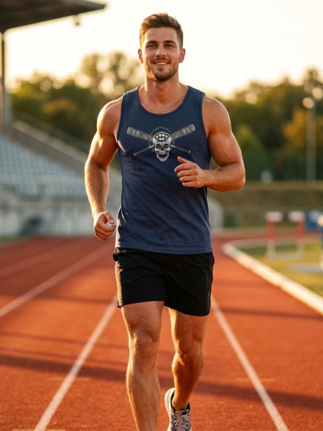 Skull & Crossbats Muscle Tank – Navy Blue