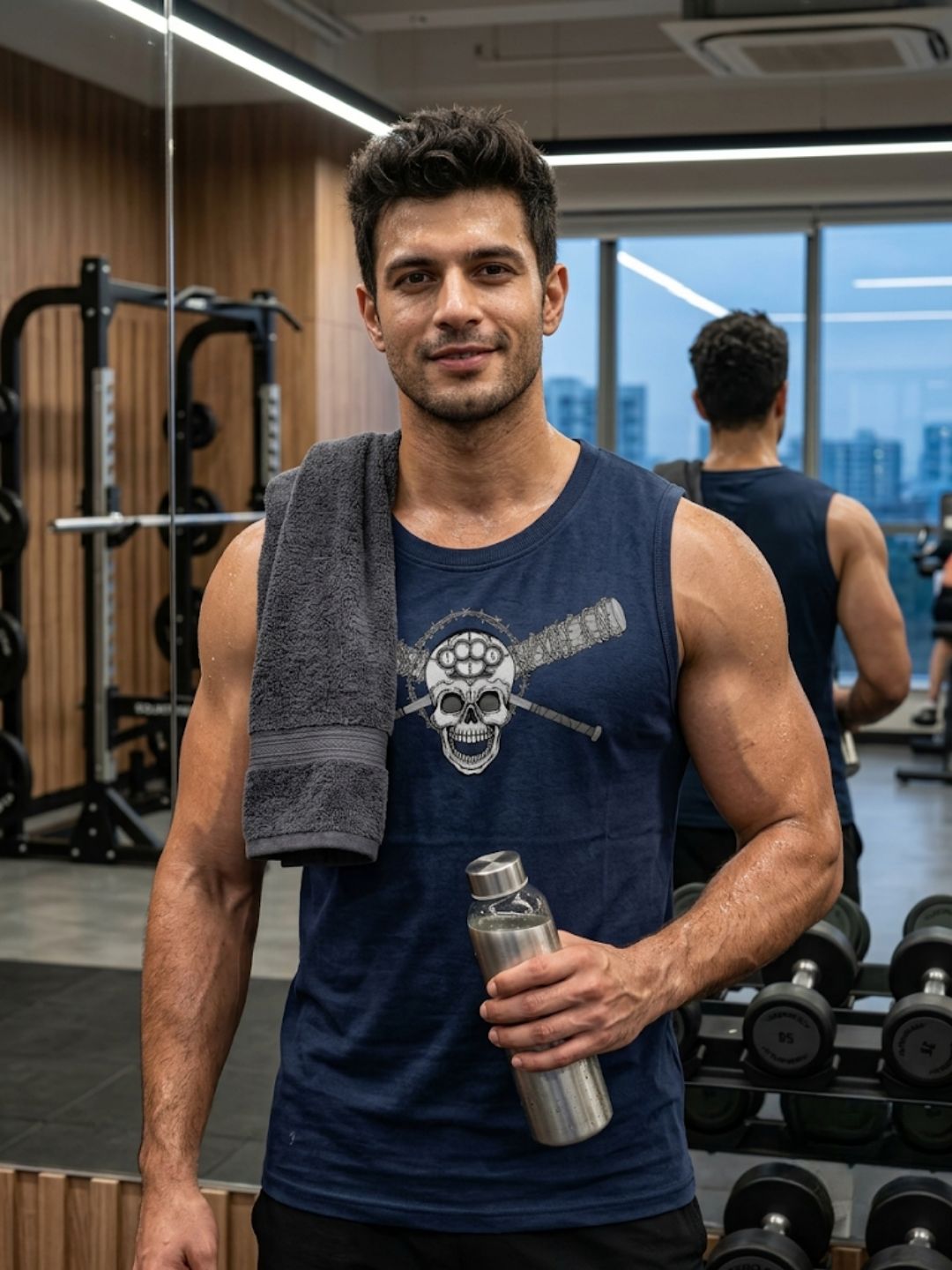 Skull & Crossbats Muscle Tank – Navy Blue