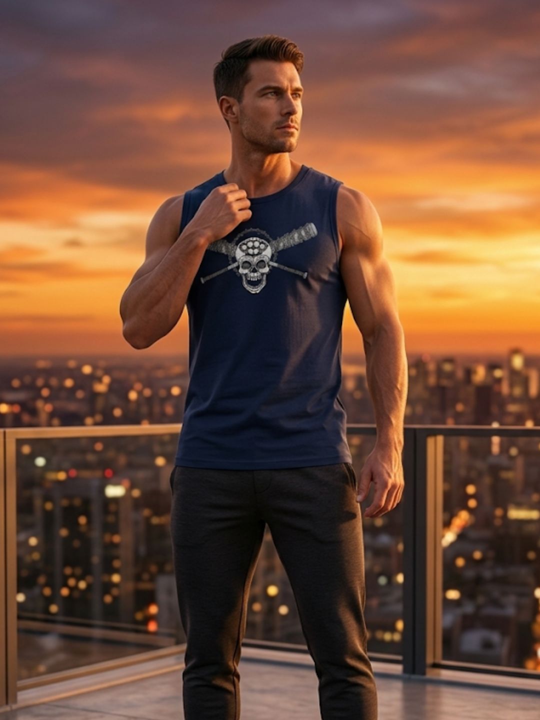 Skull & Crossbats Muscle Tank – Navy Blue