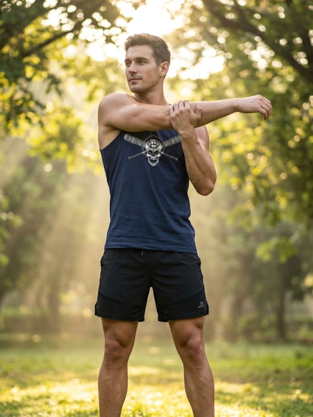 Skull & Crossbats Muscle Tank – Navy Blue