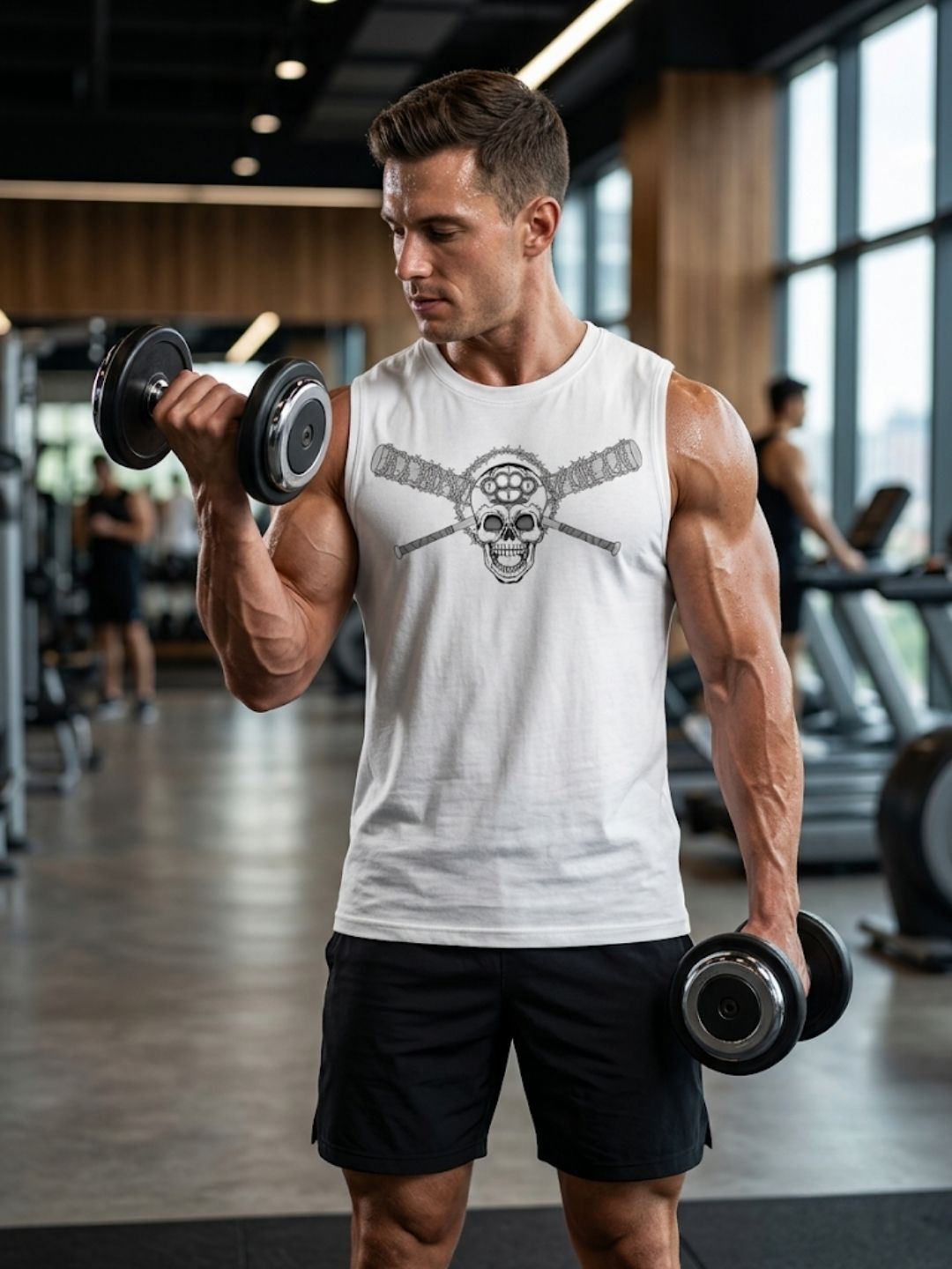 Stay Hard Skull Crossed Bats Muscle Tank – Men’s White