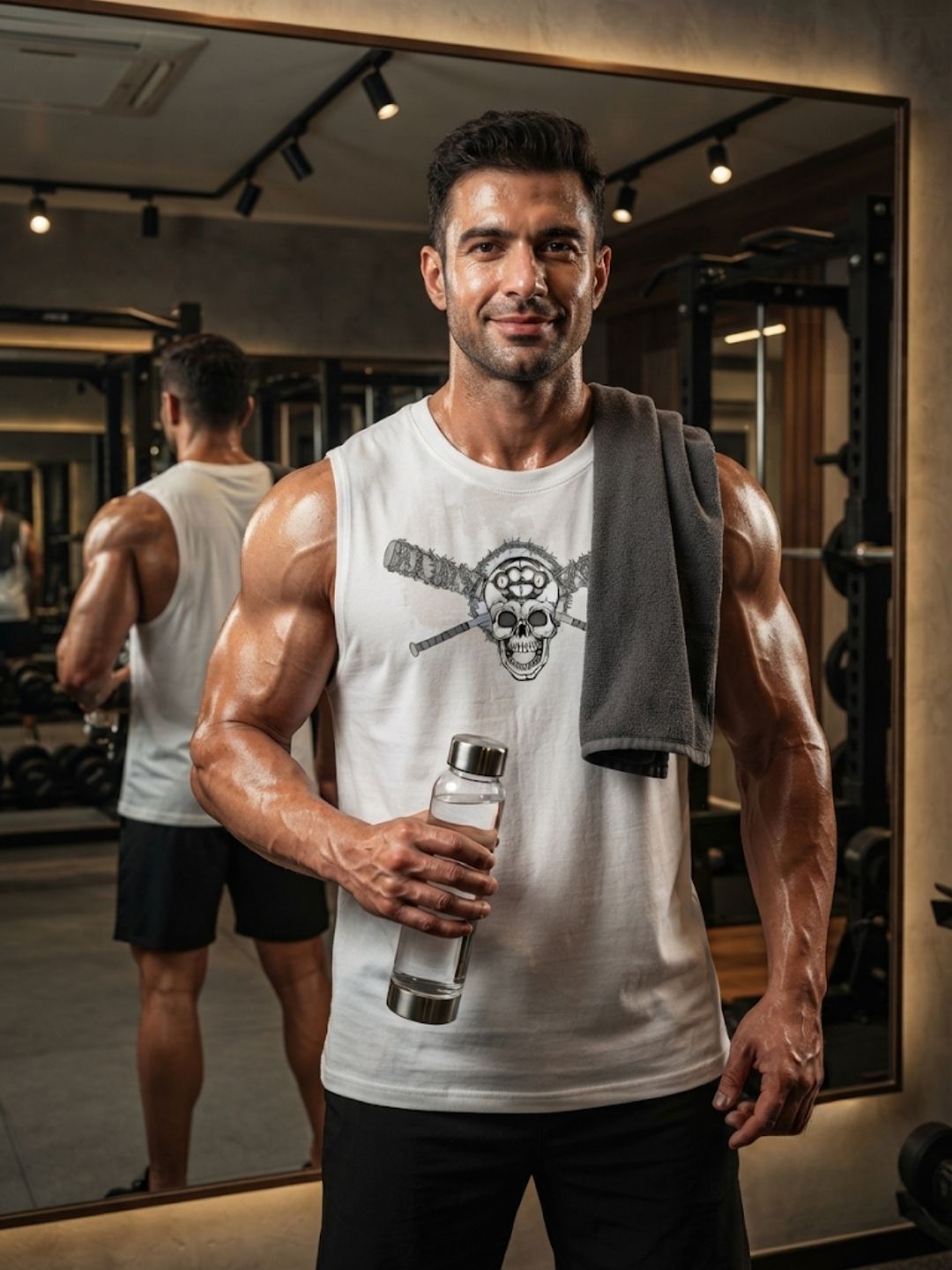 Stay Hard Skull Crossed Bats Muscle Tank – Men’s White