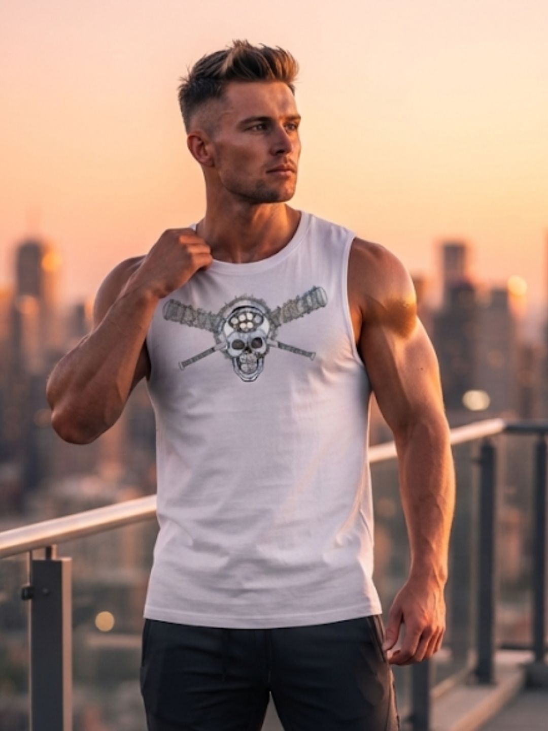 Stay Hard Skull Crossed Bats Muscle Tank – Men’s White