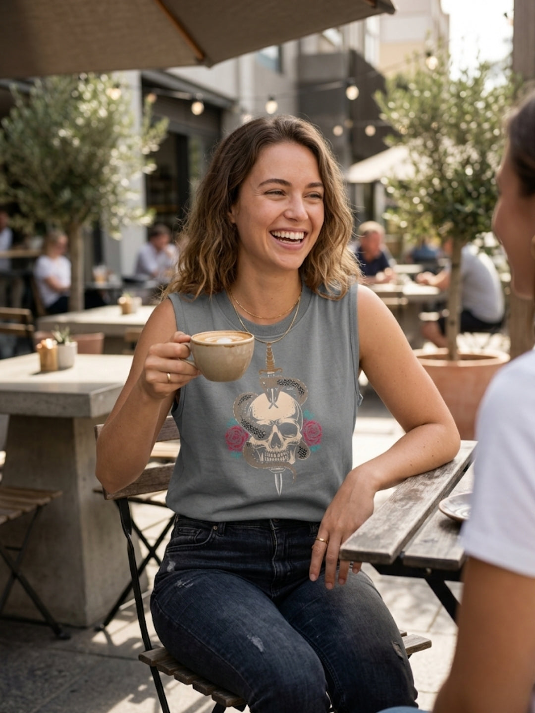 Skull & Dagger Snake Roses Muscle Tank – Women’s Grey