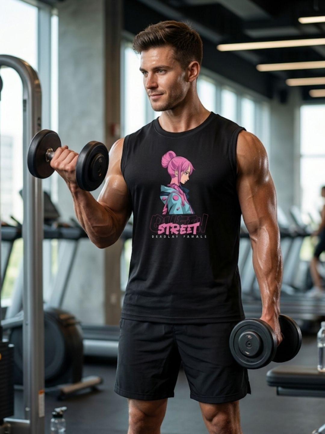 Street Deadlay Female Anime Muscle Tank – Black