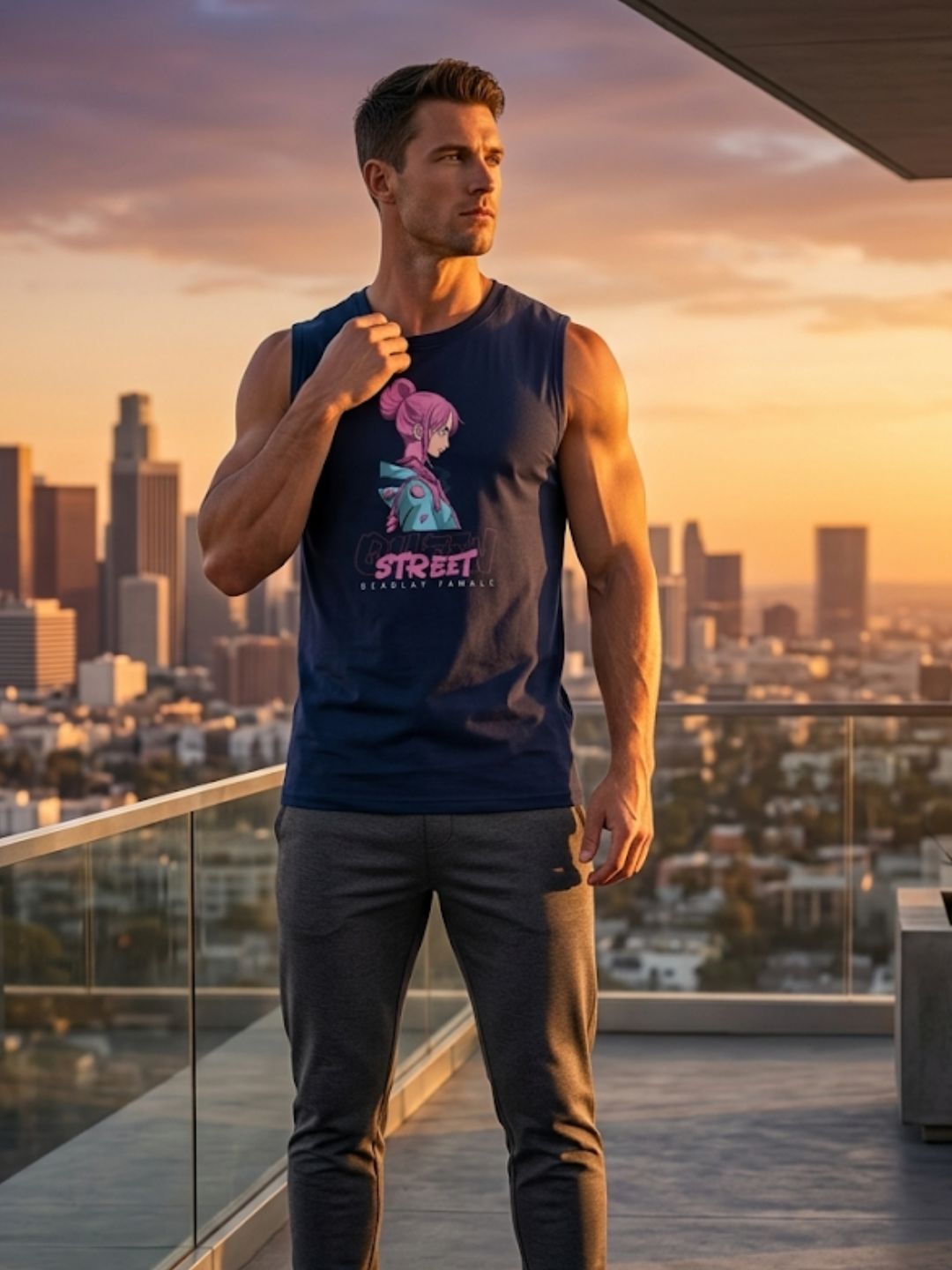 Street Deadsat Yamale Anime Muscle Tank – Navy Blue