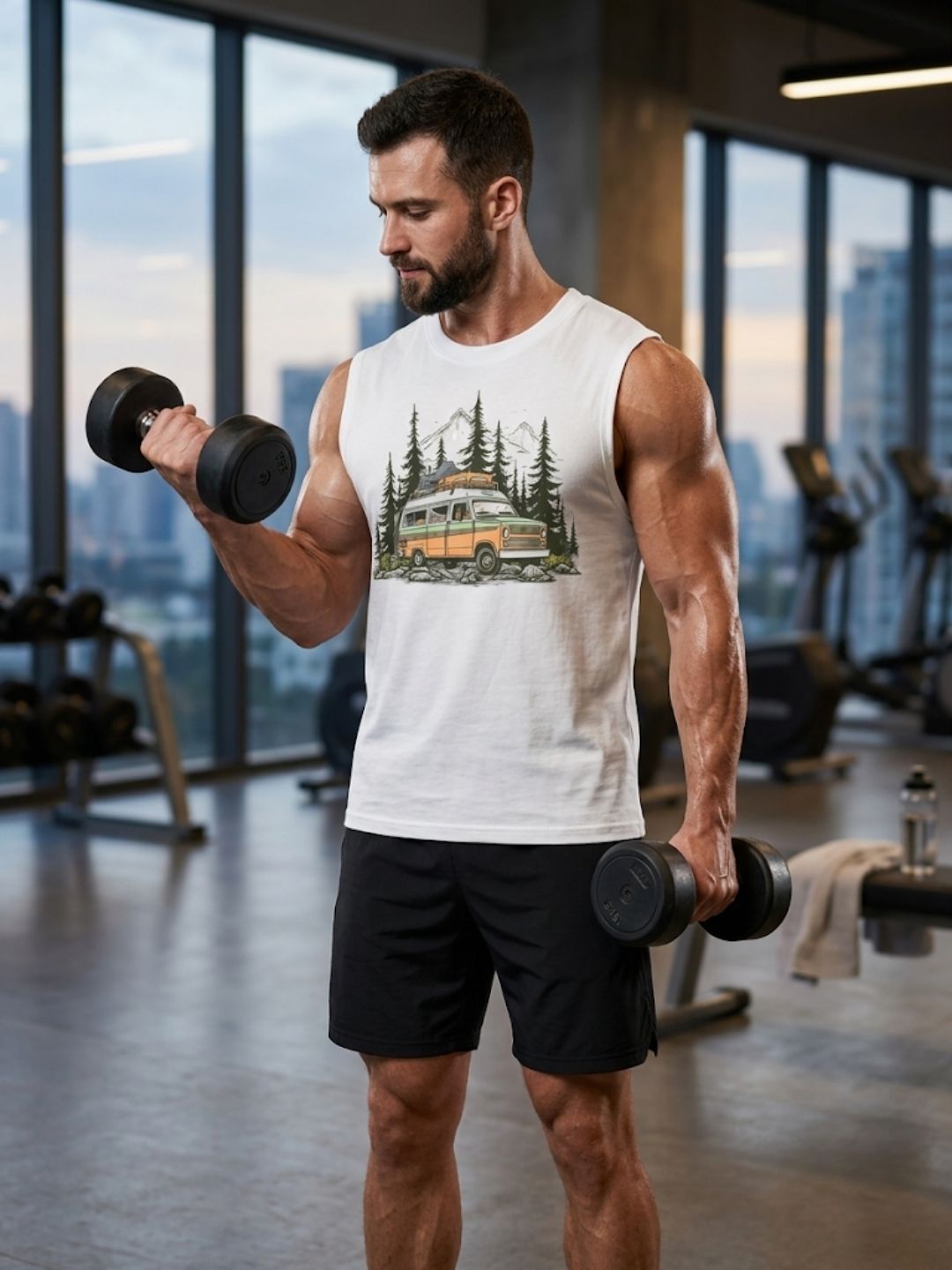 Retro Van Pine Forest Muscle Tank – Men’s White