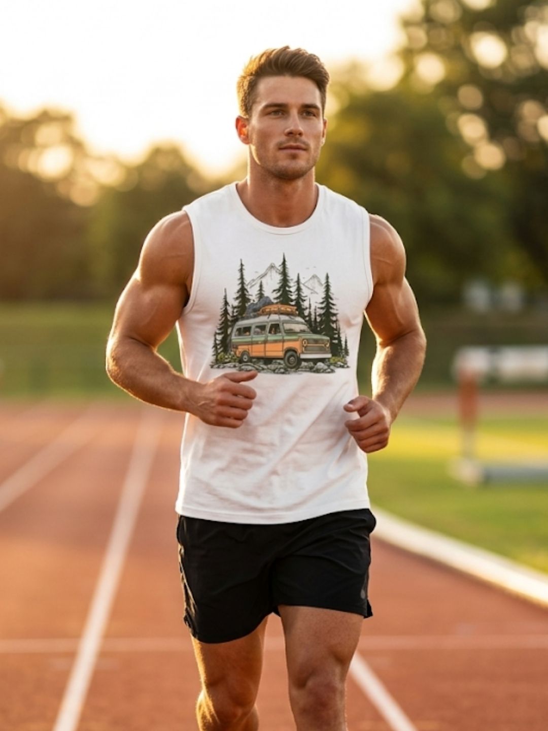 Retro Van Pine Forest Muscle Tank – Men’s White