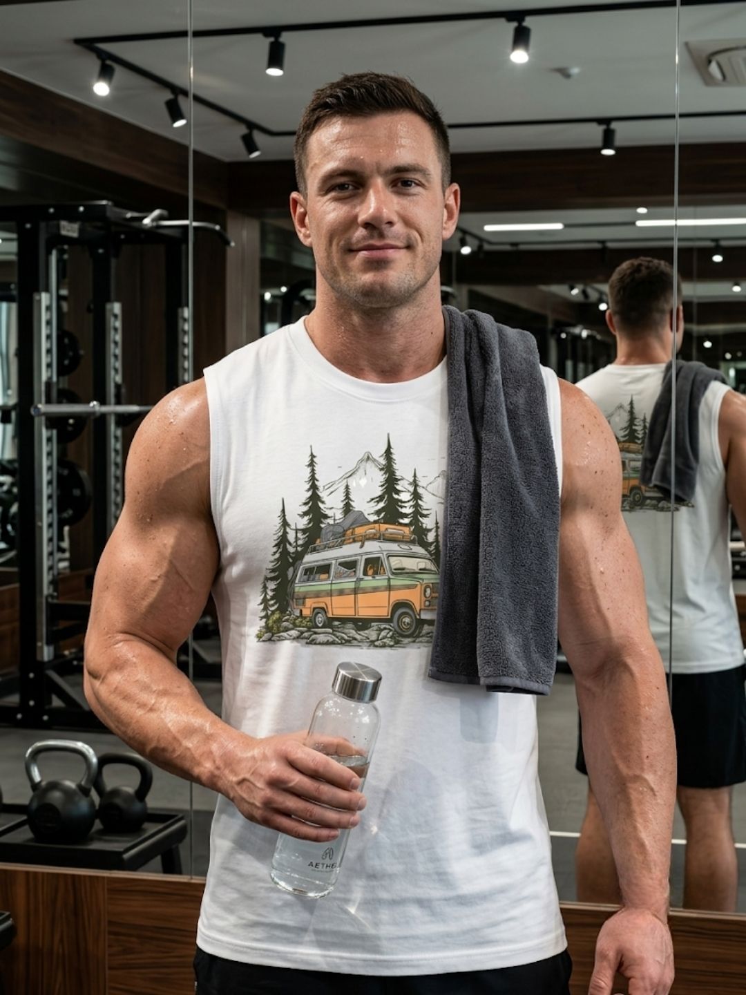 Retro Van Pine Forest Muscle Tank – Men’s White