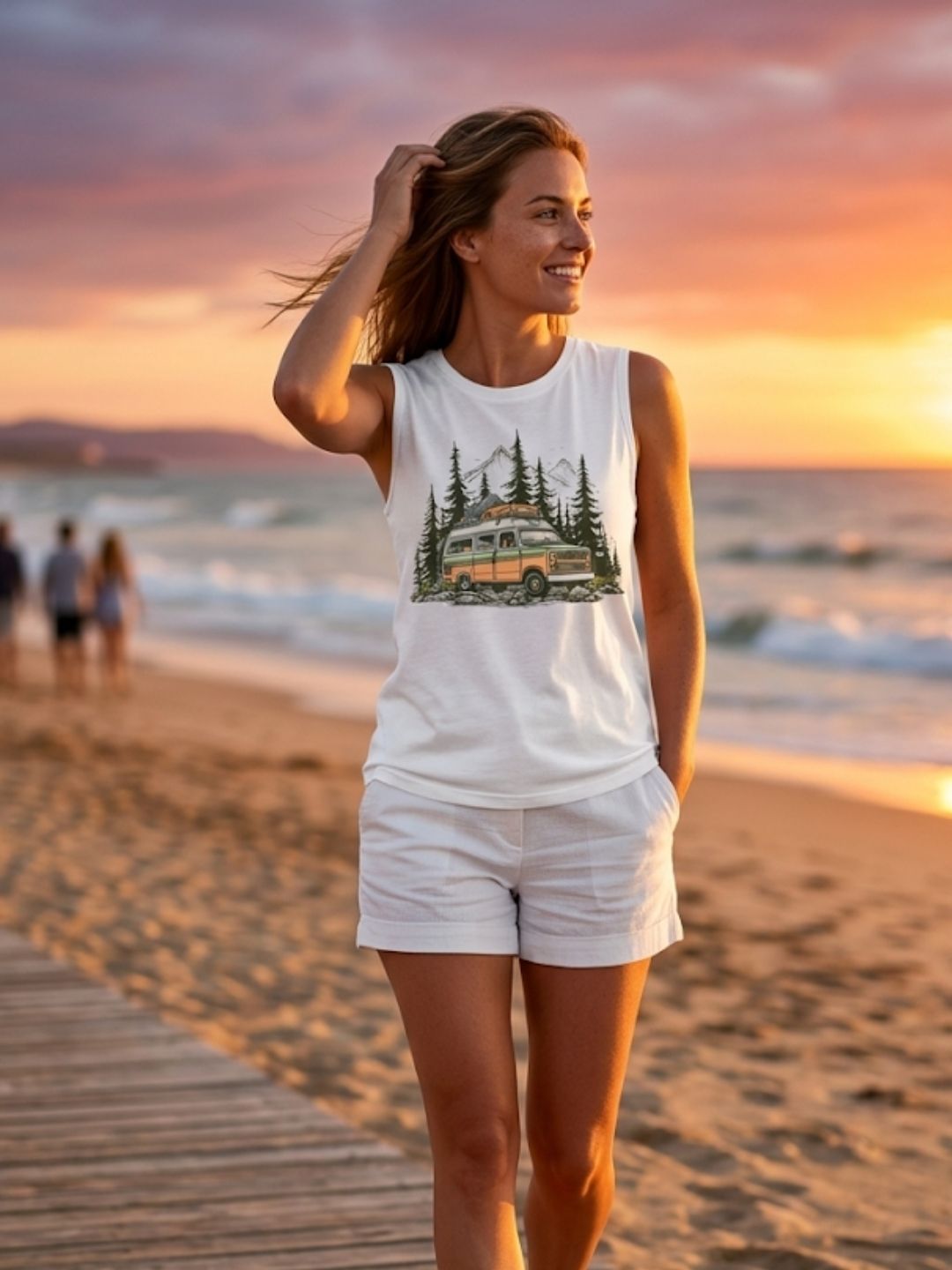 Retro Van Mountain Forest Muscle Tank – Women’s White