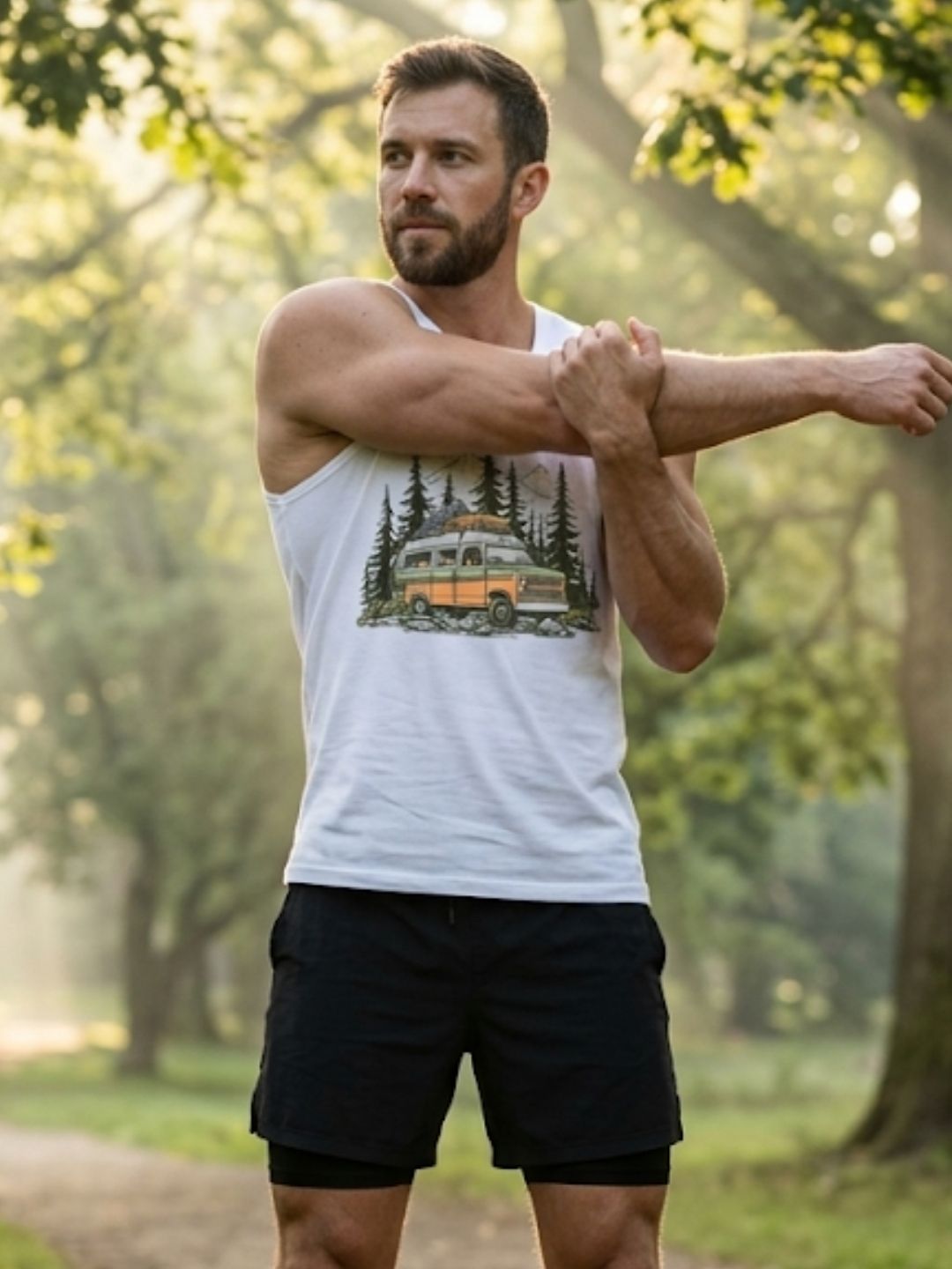 Retro Van Pine Forest Muscle Tank – Men’s White