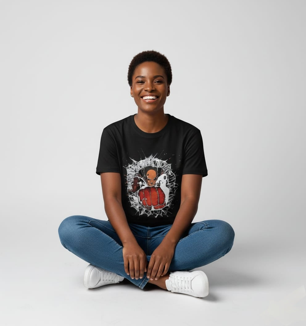 One Punch Saitama Shatter Graphic Tee – Black