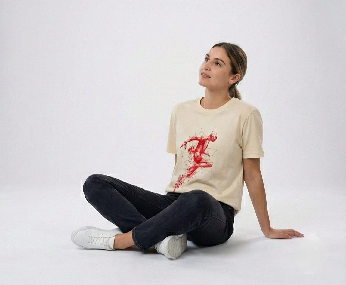 Geometric Runner Graphic Tee – Cream