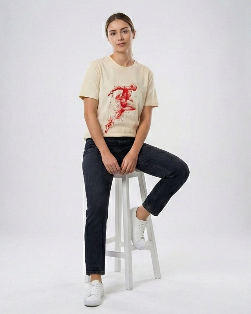 Geometric Runner Graphic Tee – Cream