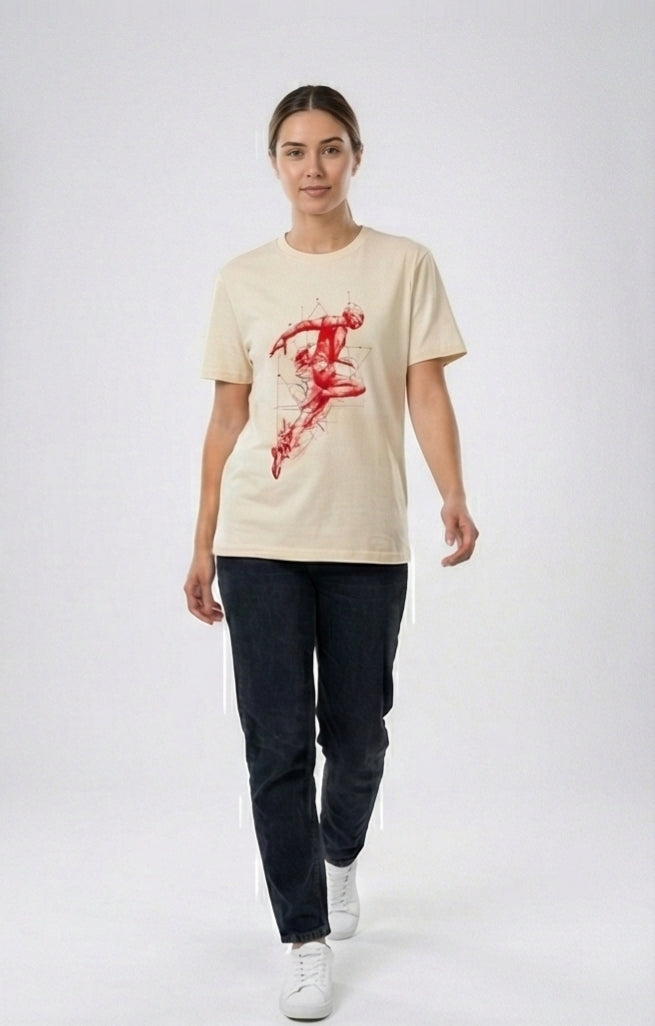 Geometric Runner Graphic Tee – Cream