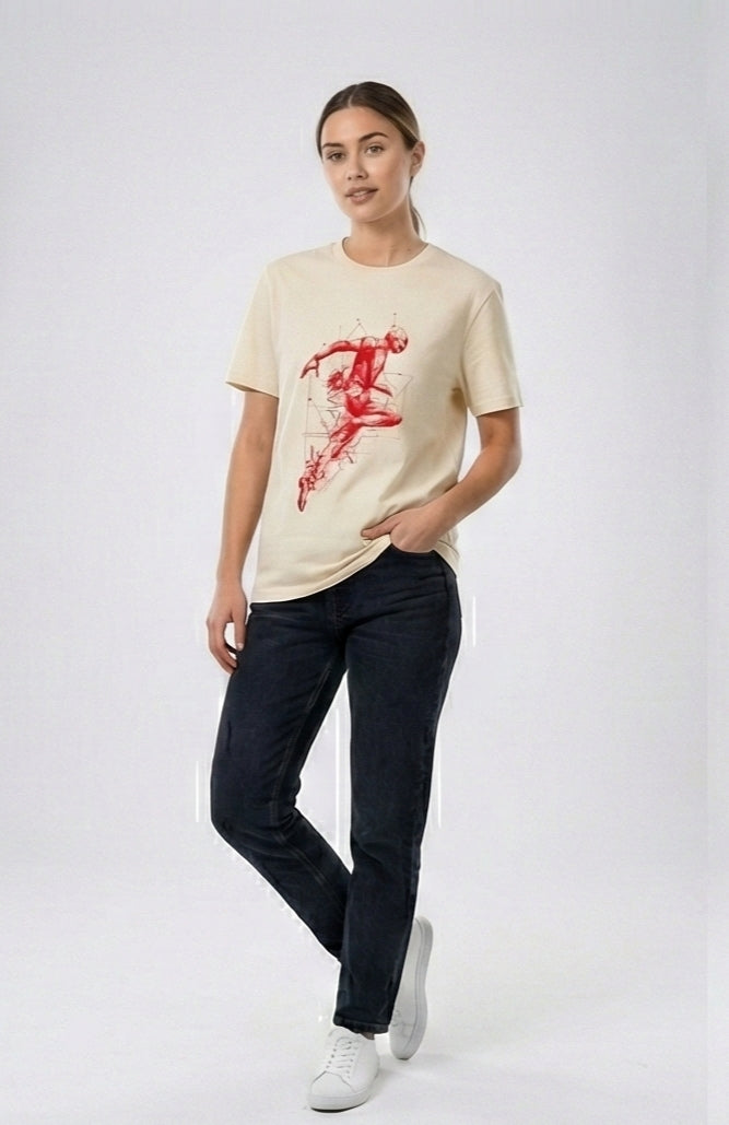 Geometric Runner Graphic Tee – Cream